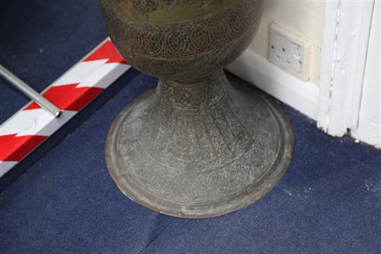 A large 19th century brass Islamic Mamluk revival vase, 45in.